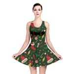 Texture, Pattern, Red, Craciun, Christmas, Hat, Santa, Green Reversible Skater Dress