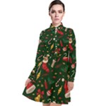 Texture, Pattern, Red, Craciun, Christmas, Hat, Santa, Green Long Sleeve Chiffon Shirt Dress