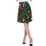 Texture, Pattern, Red, Craciun, Christmas, Hat, Santa, Green A-Line Skirt