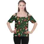 Texture, Pattern, Red, Craciun, Christmas, Hat, Santa, Green Cutout Shoulder T-Shirt