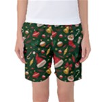 Texture, Pattern, Red, Craciun, Christmas, Hat, Santa, Green Women s Basketball Shorts