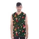 Texture, Pattern, Red, Craciun, Christmas, Hat, Santa, Green Men s Basketball Tank Top