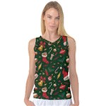 Texture, Pattern, Red, Craciun, Christmas, Hat, Santa, Green Women s Basketball Tank Top