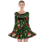 Texture, Pattern, Red, Craciun, Christmas, Hat, Santa, Green Long Sleeve Skater Dress