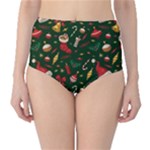 Texture, Pattern, Red, Craciun, Christmas, Hat, Santa, Green Classic High-Waist Bikini Bottoms