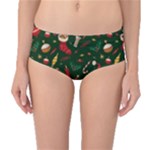 Texture, Pattern, Red, Craciun, Christmas, Hat, Santa, Green Mid-Waist Bikini Bottoms