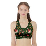 Texture, Pattern, Red, Craciun, Christmas, Hat, Santa, Green Sports Bra with Border