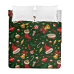 Texture, Pattern, Red, Craciun, Christmas, Hat, Santa, Green Duvet Cover Double Side (Full/ Double Size)