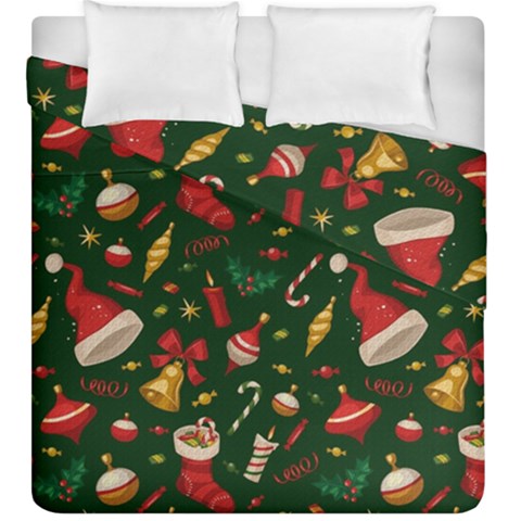 Texture, Pattern, Red, Craciun, Christmas, Hat, Santa, Green Duvet Cover Double Side (King Size) from ArtsNow.com