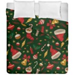 Texture, Pattern, Red, Craciun, Christmas, Hat, Santa, Green Duvet Cover Double Side (California King Size)