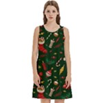 Texture, Pattern, Red, Craciun, Christmas, Hat, Santa, Green Round Neck Sleeve Casual Dress With Pockets