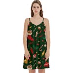 Texture, Pattern, Red, Craciun, Christmas, Hat, Santa, Green Mini Camis Dress With Pockets