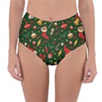 Texture, Pattern, Red, Craciun, Christmas, Hat, Santa, Green Reversible High-Waist Bikini Bottoms