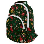 Texture, Pattern, Red, Craciun, Christmas, Hat, Santa, Green Rounded Multi Pocket Backpack