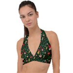 Texture, Pattern, Red, Craciun, Christmas, Hat, Santa, Green Halter Plunge Bikini Top