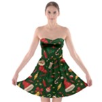 Texture, Pattern, Red, Craciun, Christmas, Hat, Santa, Green Strapless Bra Top Dress