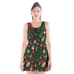 Texture, Pattern, Red, Craciun, Christmas, Hat, Santa, Green Scoop Neck Skater Dress