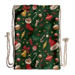 Texture, Pattern, Red, Craciun, Christmas, Hat, Santa, Green Drawstring Bag (Large)