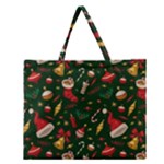 Texture, Pattern, Red, Craciun, Christmas, Hat, Santa, Green Zipper Large Tote Bag