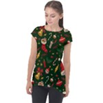 Texture, Pattern, Red, Craciun, Christmas, Hat, Santa, Green Cap Sleeve High Low Top