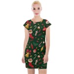 Texture, Pattern, Red, Craciun, Christmas, Hat, Santa, Green Cap Sleeve Bodycon Dress