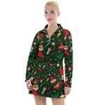 Texture, Pattern, Red, Craciun, Christmas, Hat, Santa, Green Women s Long Sleeve Casual Dress