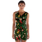 Texture, Pattern, Red, Craciun, Christmas, Hat, Santa, Green Wrap Front Bodycon Dress