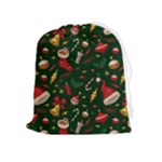 Texture, Pattern, Red, Craciun, Christmas, Hat, Santa, Green Drawstring Pouch (XL)