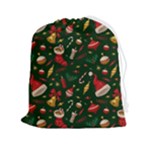 Texture, Pattern, Red, Craciun, Christmas, Hat, Santa, Green Drawstring Pouch (2XL)