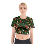 Texture, Pattern, Red, Craciun, Christmas, Hat, Santa, Green Cotton Crop Top