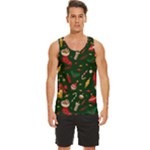 Texture, Pattern, Red, Craciun, Christmas, Hat, Santa, Green Men s Wide Collar Tank Top