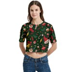 Texture, Pattern, Red, Craciun, Christmas, Hat, Santa, Green Women s Round Neck Short Sleeve Crop Top