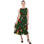 Texture, Pattern, Red, Craciun, Christmas, Hat, Santa, Green Midi Tie-Back Chiffon Dress