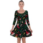 Texture, Pattern, Red, Craciun, Christmas, Hat, Santa, Green Quarter Sleeve Skater Dress