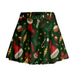 Texture, Pattern, Red, Craciun, Christmas, Hat, Santa, Green Mini Flare Skirt