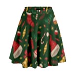 Texture, Pattern, Red, Craciun, Christmas, Hat, Santa, Green High Waist Skirt