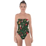 Texture, Pattern, Red, Craciun, Christmas, Hat, Santa, Green Tie Back One Piece Swimsuit