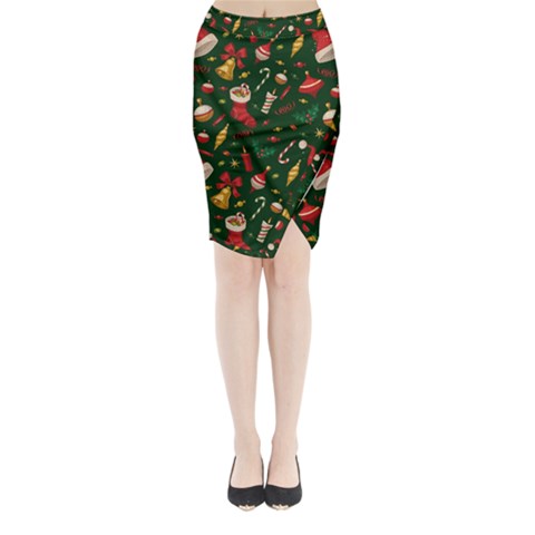 Texture, Pattern, Red, Craciun, Christmas, Hat, Santa, Green Midi Wrap Pencil Skirt from ArtsNow.com