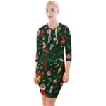 Texture, Pattern, Red, Craciun, Christmas, Hat, Santa, Green Quarter Sleeve Hood Bodycon Dress