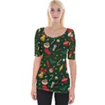 Texture, Pattern, Red, Craciun, Christmas, Hat, Santa, Green Wide Neckline T-Shirt