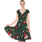 Texture, Pattern, Red, Craciun, Christmas, Hat, Santa, Green Cap Sleeve Front Wrap Midi Dress