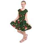 Texture, Pattern, Red, Craciun, Christmas, Hat, Santa, Green Kids  Short Sleeve Dress