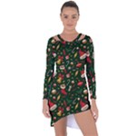 Texture, Pattern, Red, Craciun, Christmas, Hat, Santa, Green Asymmetric Cut-Out Shift Dress