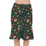 Texture, Pattern, Red, Craciun, Christmas, Hat, Santa, Green Short Mermaid Skirt