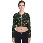 Texture, Pattern, Red, Craciun, Christmas, Hat, Santa, Green Long Sleeve Zip Up Bomber Jacket