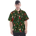 Texture, Pattern, Red, Craciun, Christmas, Hat, Santa, Green Men s Short Sleeve Shirt