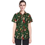 Texture, Pattern, Red, Craciun, Christmas, Hat, Santa, Green Women s Short Sleeve Shirt