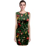 Texture, Pattern, Red, Craciun, Christmas, Hat, Santa, Green Sleeveless Velvet Midi Dress