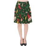 Texture, Pattern, Red, Craciun, Christmas, Hat, Santa, Green Velvet High Waist Skirt