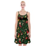 Texture, Pattern, Red, Craciun, Christmas, Hat, Santa, Green Spaghetti Strap Velvet Dress